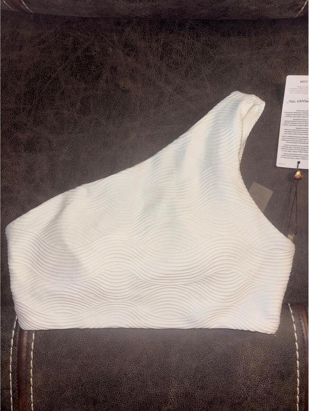 Calia One Shoulder Bikini Top XXS White Textured Swim Top NWT UPF 50+